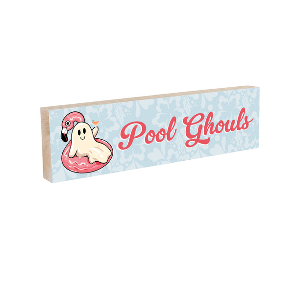 Plow & Hearth Summerween Pool Ghost Table Decor Wood Mantle Sign Wine 18"L X 5"H