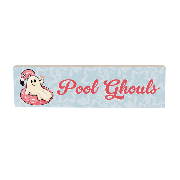 Plow & Hearth Summerween Pool Ghost Table Decor Wood Mantle Sign Wine 18"L X 5"H