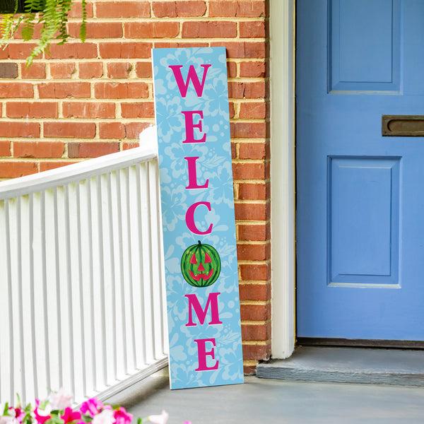 plow & hearth Summerween Porch Leaner Watermelon Pumpkin "Welcome" 46"H