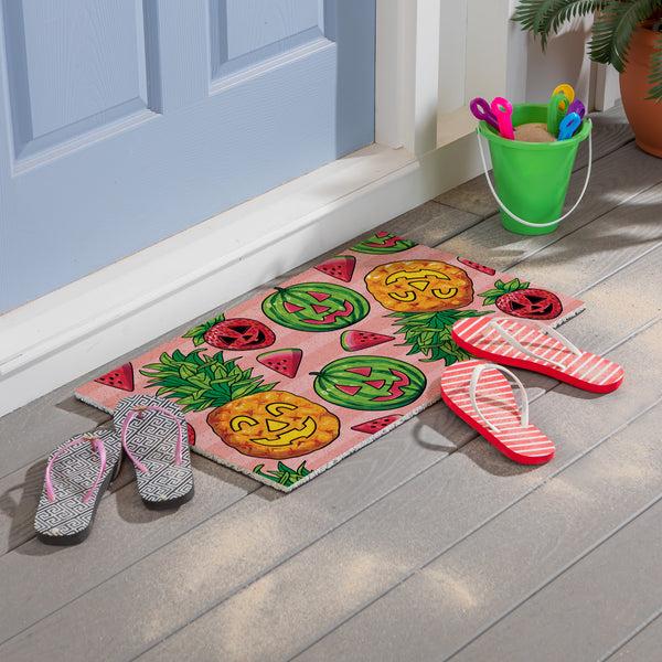 plow & hearth Summerween Tropical Jack O'Lantern PVC Mat 28"x16”