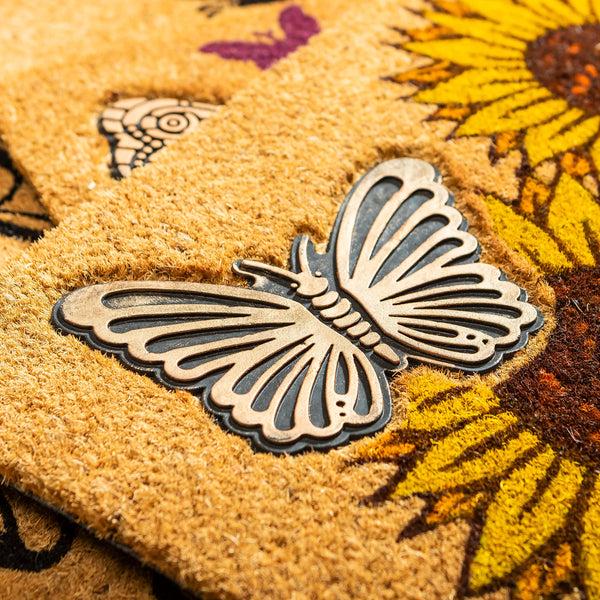 Plow & Hearth Sunflower Field Coir Mat With Rubber Embossed Butterfly