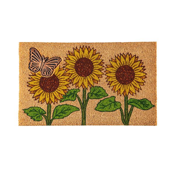 Plow & Hearth Sunflower Field Coir Mat With Rubber Embossed Butterfly