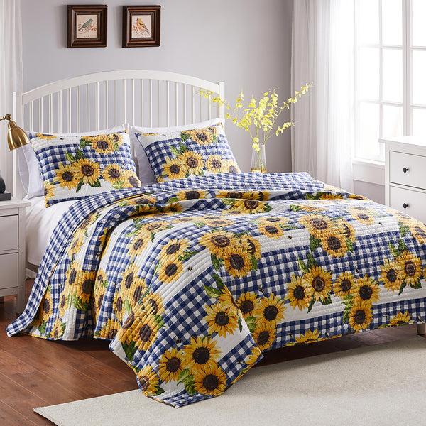 plow & hearth Sunflower Fields Quilted Bedding Set Full/Queen