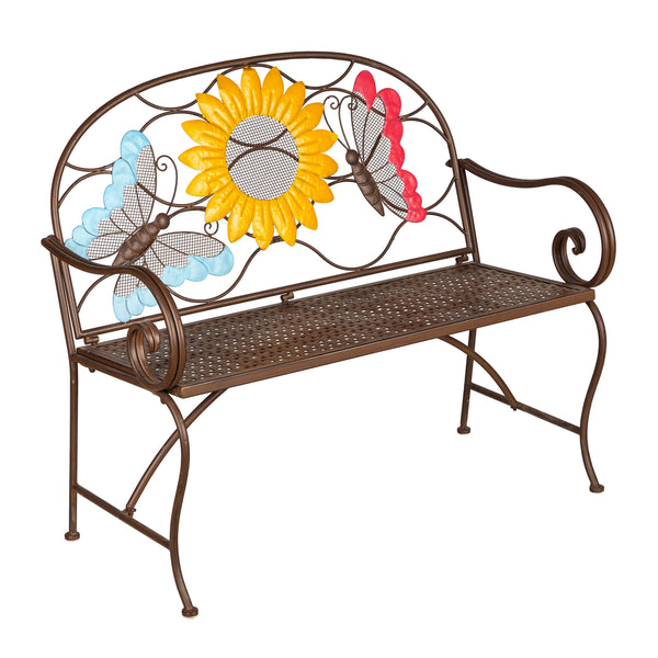 Plow & Hearth Sunflower With Butterflies Metal Outdoor Bench