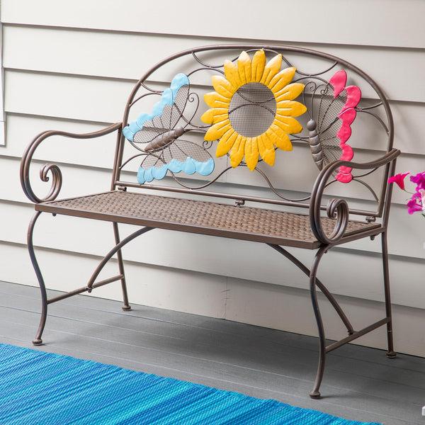 plow & hearth Sunflower with Butterflies Metal Outdoor Bench