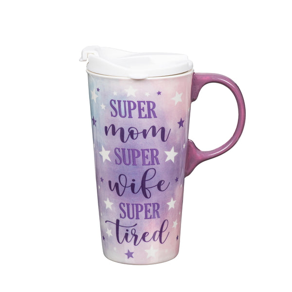 Plow & Hearth Super Mom Super Wife Super Tired Ceramic Perfect Cup And Compact Tote Giftset 17oz Gift Box