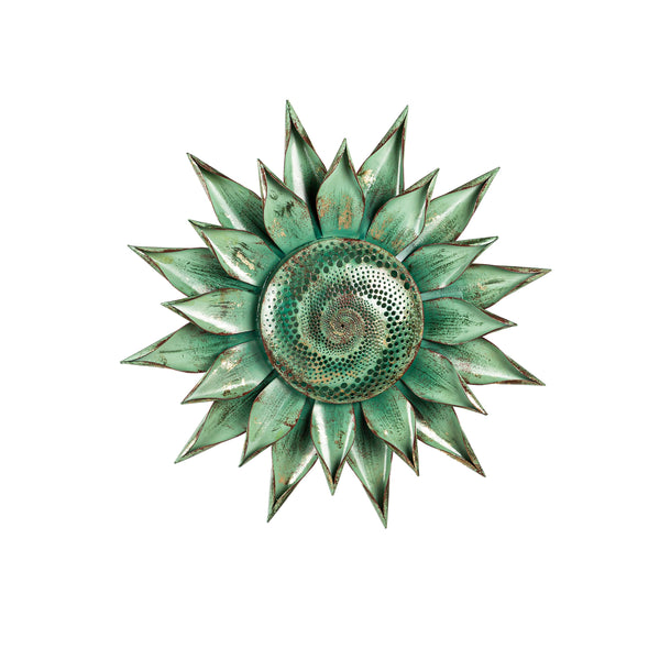 Plow & Hearth Teal Succulent Distressed Metal Wall Art