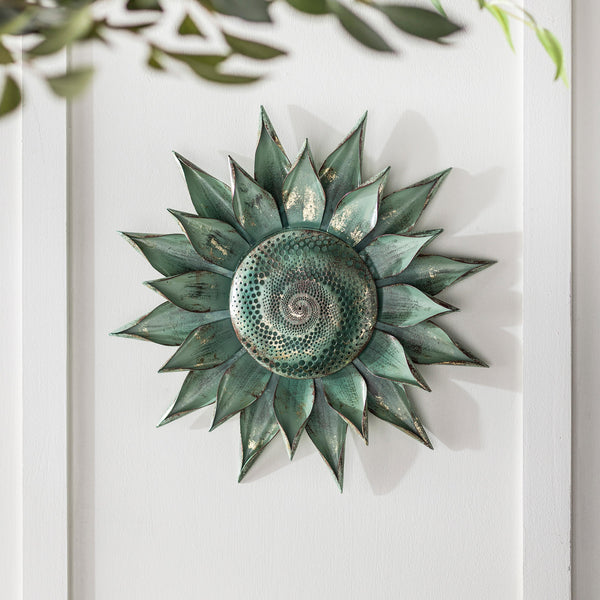 plow & hearth Teal Succulent Distressed Metal Wall Art