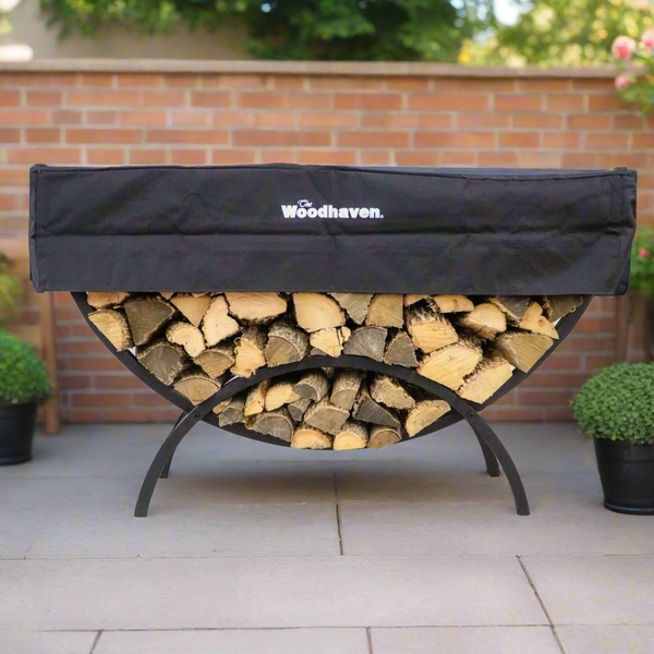 plow & hearth The Woodhaven 5ft Crescent Firewood Rack and Cover