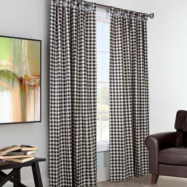Plow & Hearth Thermalogic Check Tab-Top Curtain Pair 72"L X 80"W