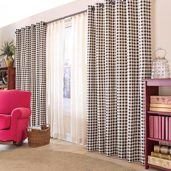 Plow & Hearth Thermalogic™ Check Grommet-Top Curtain Pair 54"L