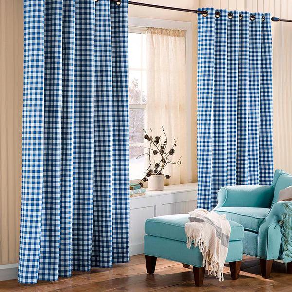 Plow & Hearth Thermalogic™ Check Grommet-Top Curtain Pair 54"L