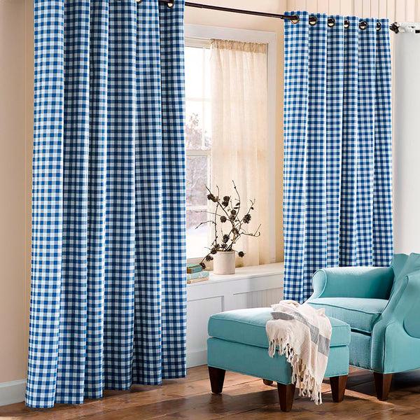 Plow & Hearth Thermalogic™ Check Grommet-Top Curtain Pair 95"L