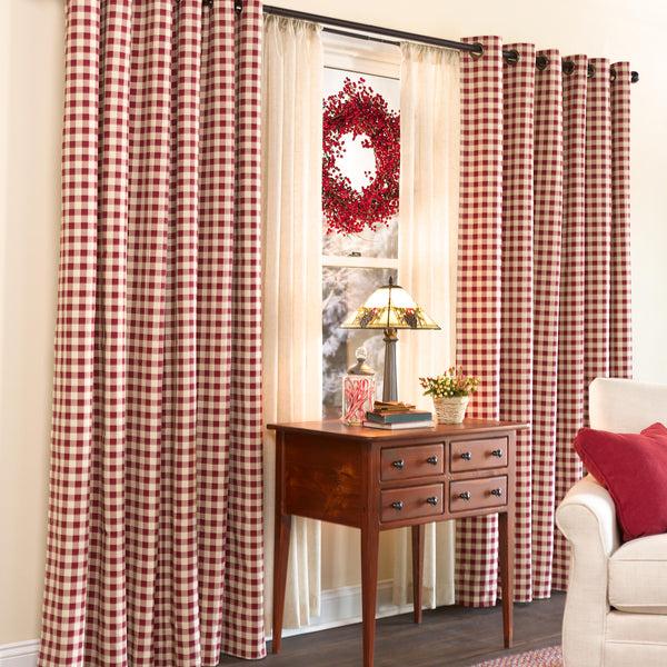 plow & hearth Thermalogic™ Check Grommet-Top Double-Wide Curtain Pair 84"L