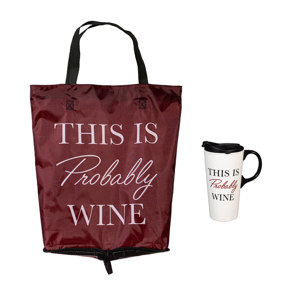 Plow & Hearth This Is Probably Wine Ceramic Perfect Cup And Compact Tote Giftset 17oz Gift Box