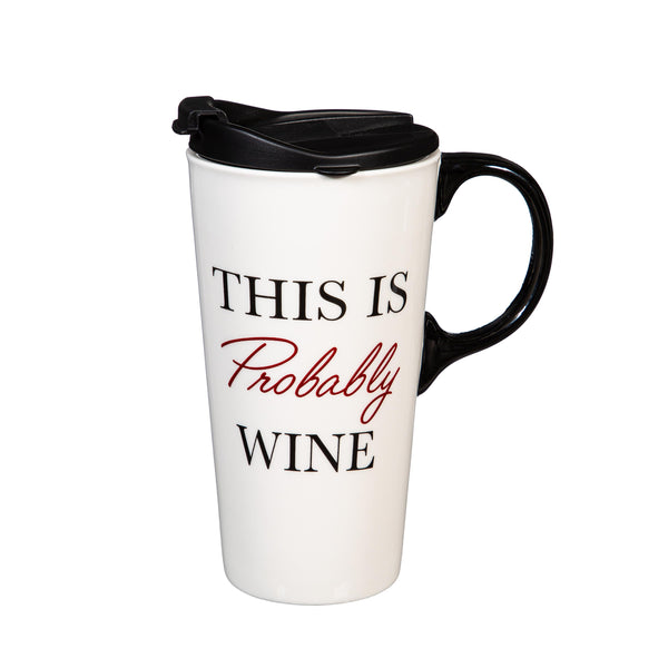 Plow & Hearth This Is Probably Wine Ceramic Perfect Cup And Compact Tote Giftset 17oz Gift Box