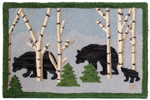 plow & hearth Three Bears in the Woods Hooked Wool Rug 2x3'