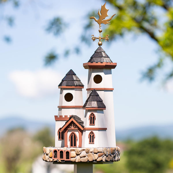 plow & hearth Three Tower Castle Birdhouse with Dragon Weathervane