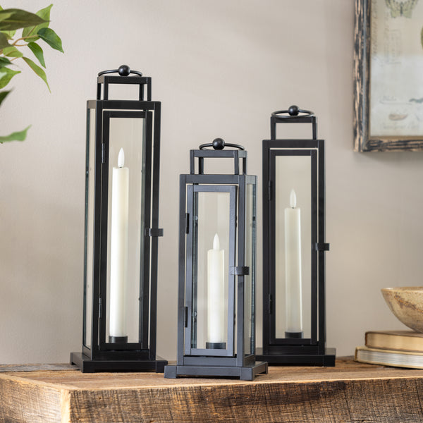 Plow & Hearth Tower Lantern LED Tapered Set Of 3 With Black Finish