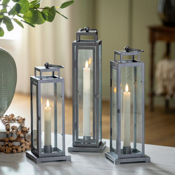 Plow & Hearth Tower Lantern LED Tapered Set Of 3 With Gray Finish