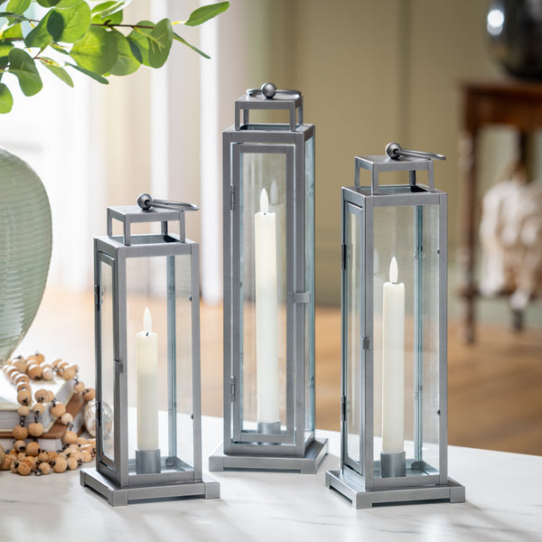 plow & hearth Tower Lantern LED Tapered Set of 3 with Gray Finish