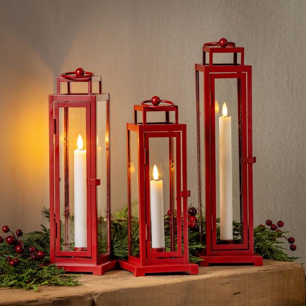 Plow & Hearth Tower Lantern LED Tapered Set Of 3 With Red Finish