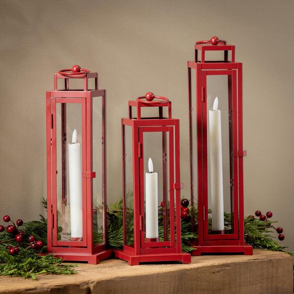 Plow & Hearth Tower Lantern LED Tapered Set Of 3 With Red Finish