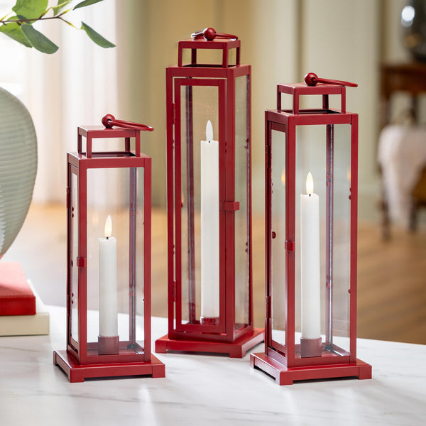 Plow & Hearth Tower Lantern LED Tapered Set Of 3 With Red Finish