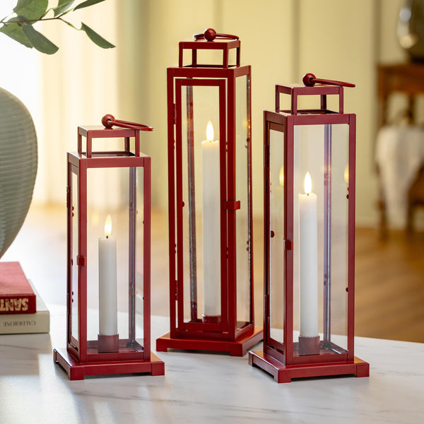 plow & hearth Tower Lantern LED Tapered Set of 3 with Red Finish