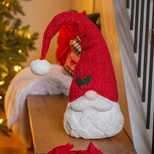 plow & hearth Traditional Santa Table Decor Fabric Gnome with Red Hat
