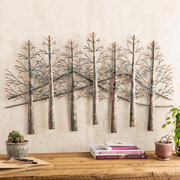 plow & hearth Trees and Mountains Handmade Metal Indoor or Outdoor Wall Art
