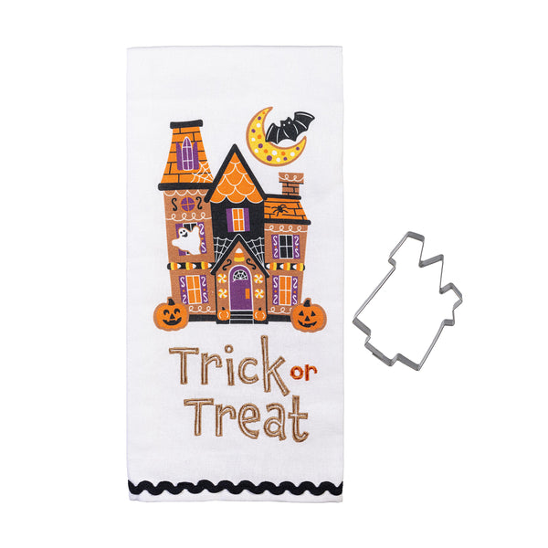 Plow & Hearth Trick Or Sweets Tea Towel And Cookie Cutter Gift Set