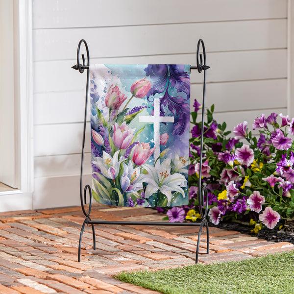 Plow & Hearth Tulip & Easter Lily Cross Suede Garden Flag