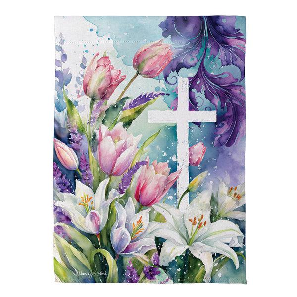Plow & Hearth Tulip & Easter Lily Cross Suede Garden Flag