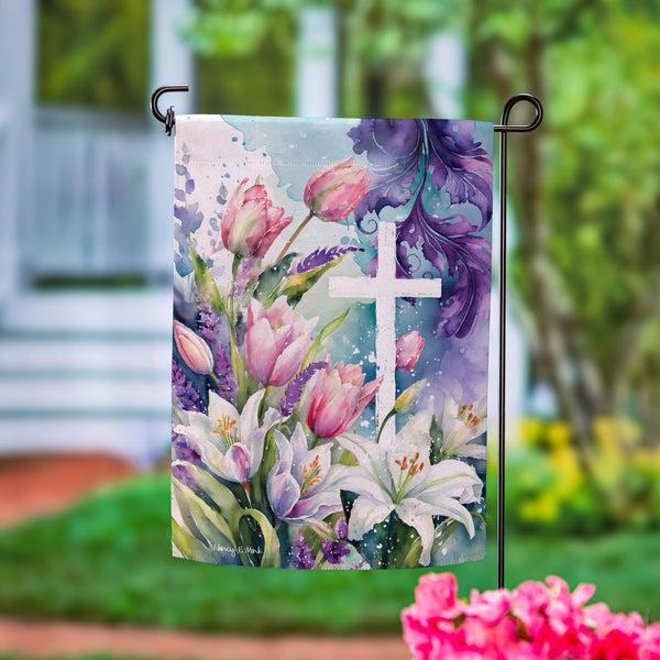 plow & hearth Tulip & Easter Lily Cross Suede Garden Flag