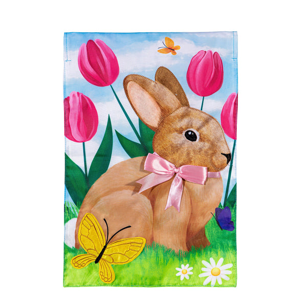 Plow & Hearth Tulips And Bunny Friend Applique Garden Flag