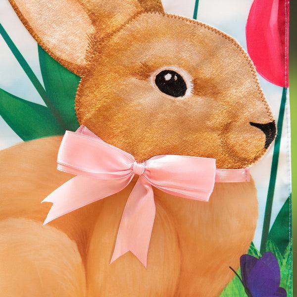Plow & Hearth Tulips And Bunny Friend Applique Garden Flag