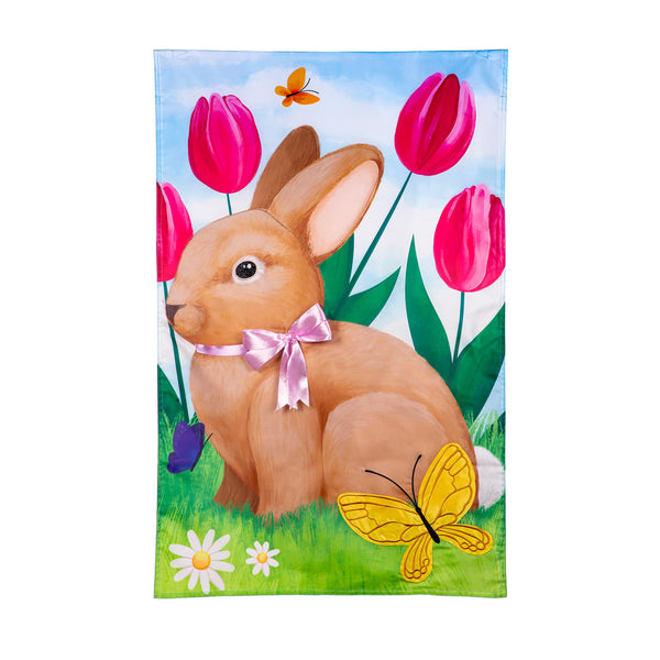 Plow & Hearth Tulips And Bunny Friend Applique House Flag
