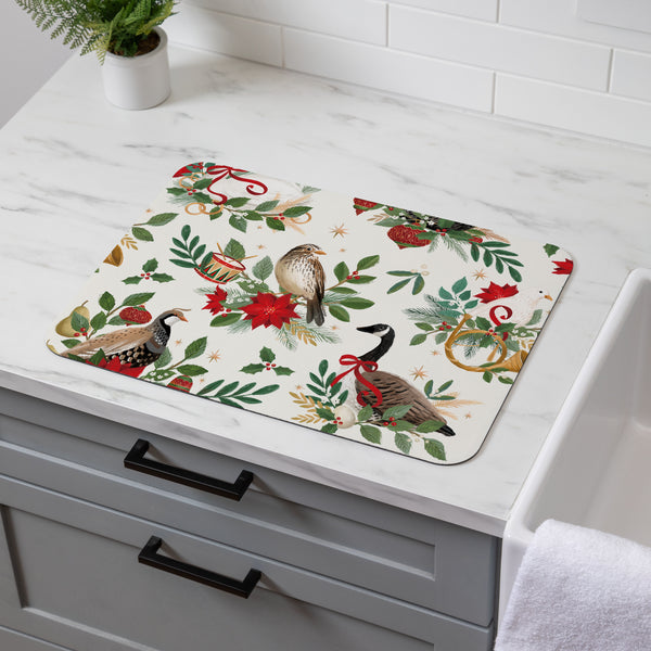 Plow & Hearth Twas The Night Drying Mat Partridge Bird Goose 20"x15"