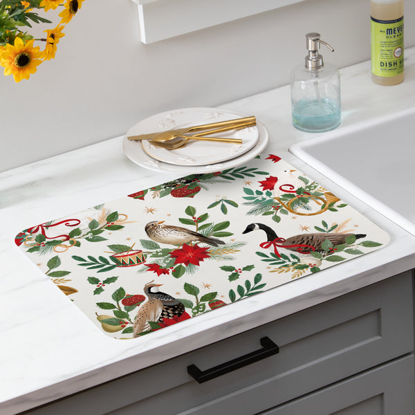 plow & hearth Twas The Night Drying Mat Partridge Bird Goose 20"x15"