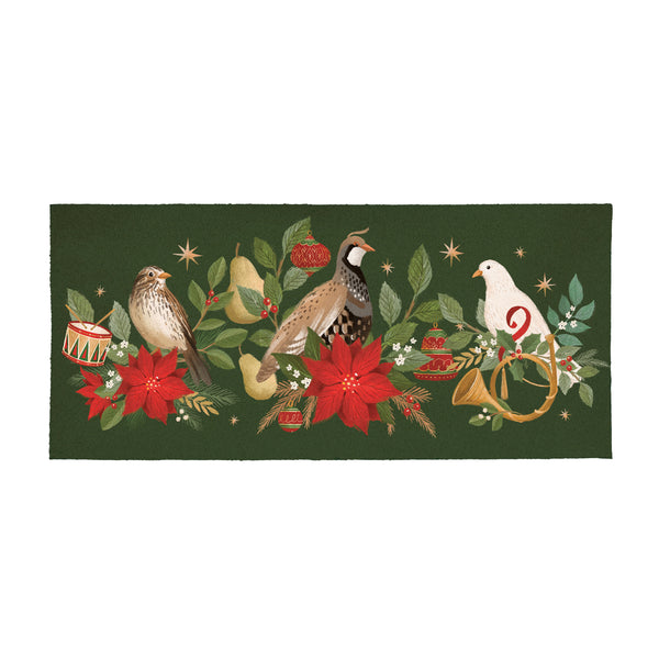 Plow & Hearth Twas The Night Flocked Coir Sassafras Switch Mat Partridge Bird Goose 22"x10"