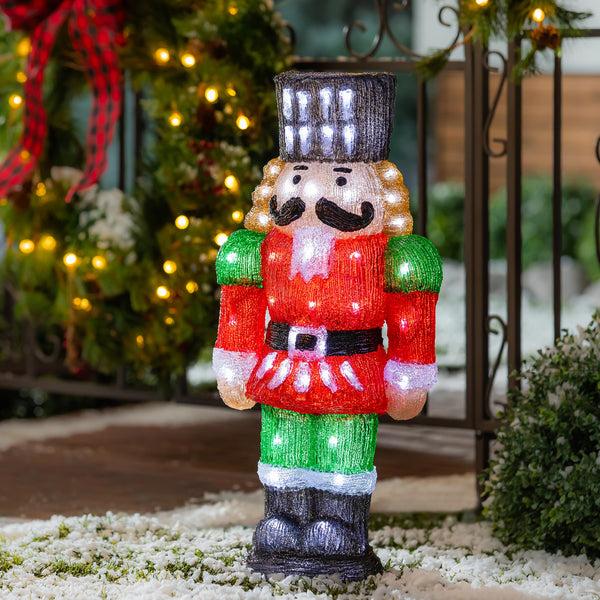 plow & hearth Twas the Night Garden Statue LED Acrylic Statue Nutcracker 16"H