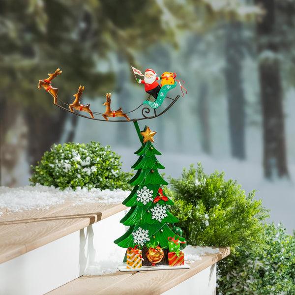 plow & hearth Twas the Night Garden Statue Metal Statue Santa Delivery 25.5"H