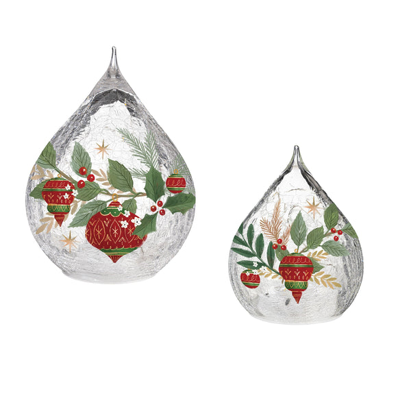 Plow & Hearth Twas The Night LED Table Decor Glass Teardrop Set Of 2