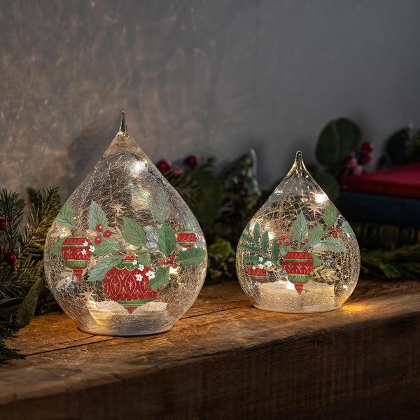 plow & hearth Twas The Night LED Table Decor Glass Teardrop Set of 2
