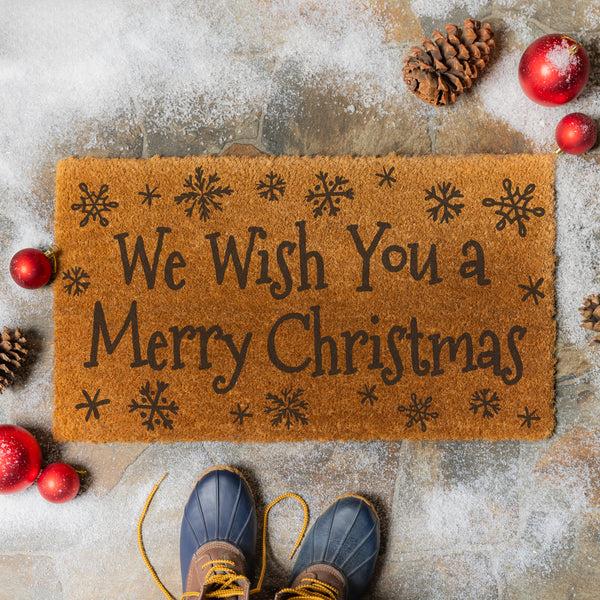 plow & hearth Twas The Night Nostalgia Christmas Tree Coir Mat "We Wish You A Merry Christmas" 28"x16"
