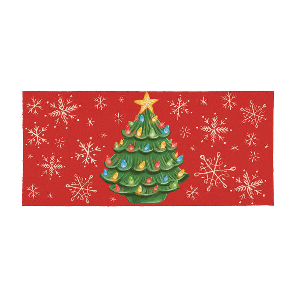 Plow & Hearth Twas The Night Nostalgia Christmas Tree Flocked Coir Sassafras Switch Mat 22"x10"