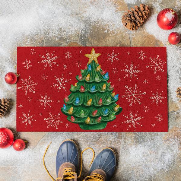 plow & hearth Twas The Night Nostalgia Christmas Tree PVC Trapper Mat 28"x16"