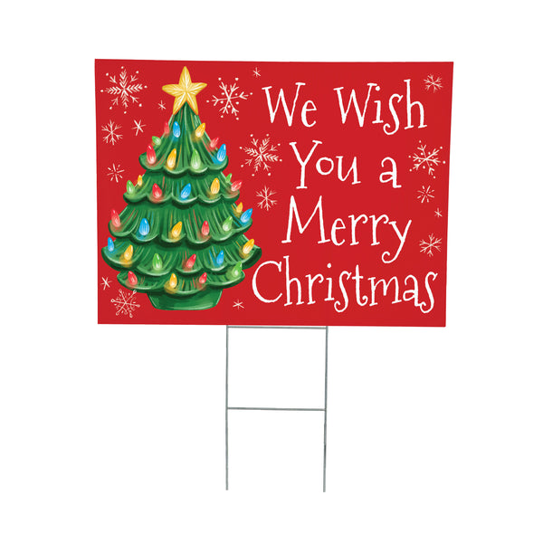 Plow & Hearth Twas The Night Nostalgia Christmas Tree Yard Sign "We Wish You A Merry Christmas" 24"x18"