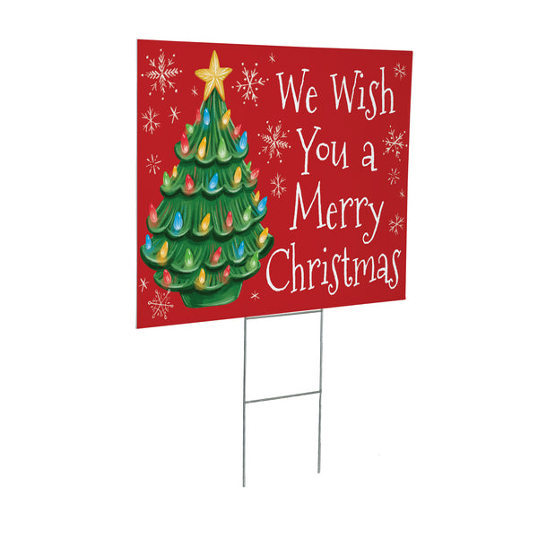 Plow & Hearth Twas The Night Nostalgia Christmas Tree Yard Sign "We Wish You A Merry Christmas" 24"x18"